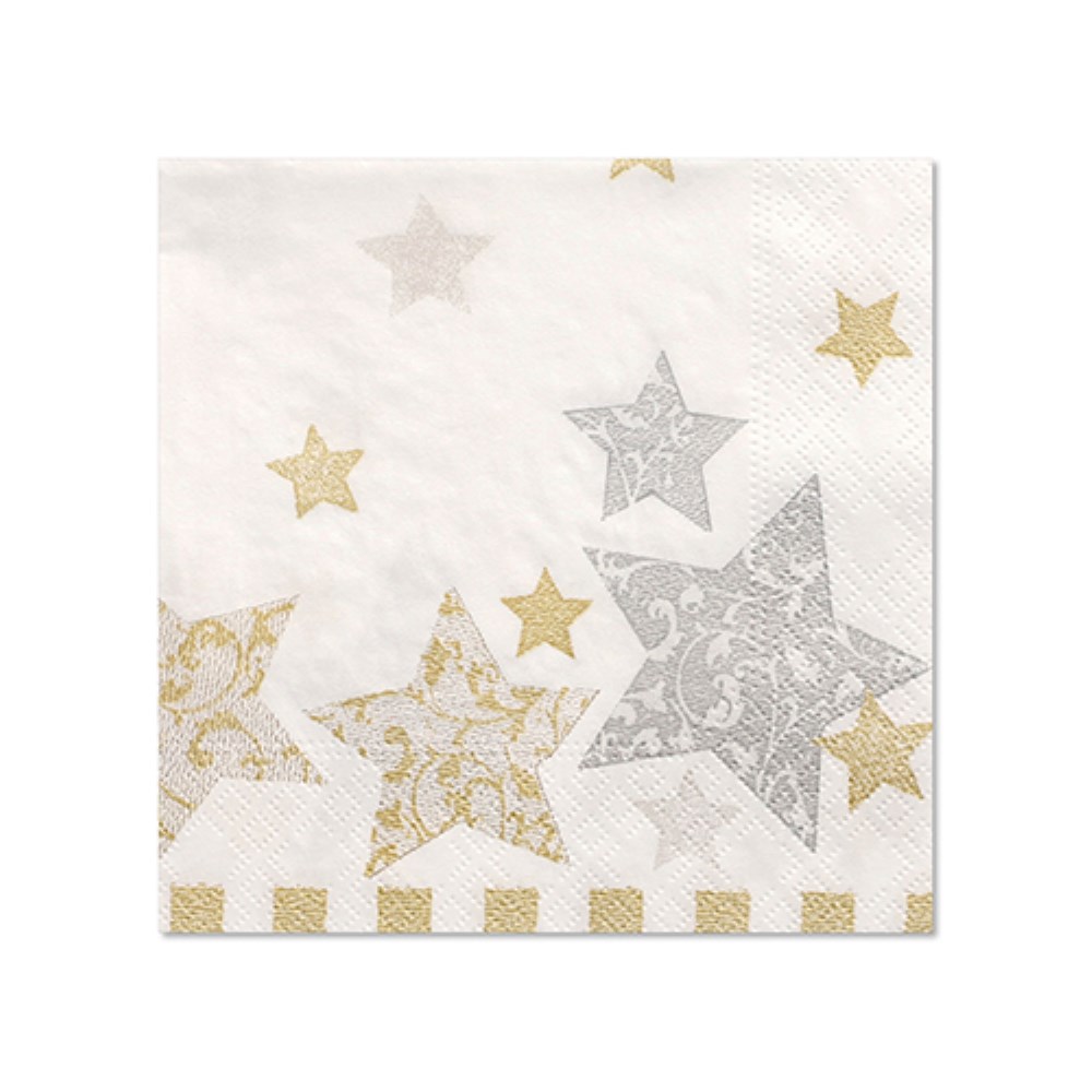 50 Servietten, 3-lagig 1/4-Falz 25 cm x 25 cm "Stardust"