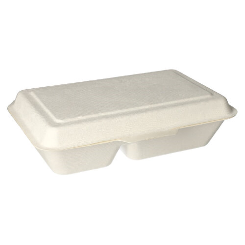 500 Menüboxen, Zuckerrohr "pure" 2-geteilt 6,5 cm x 24 cm x 15,5 cm weiss
