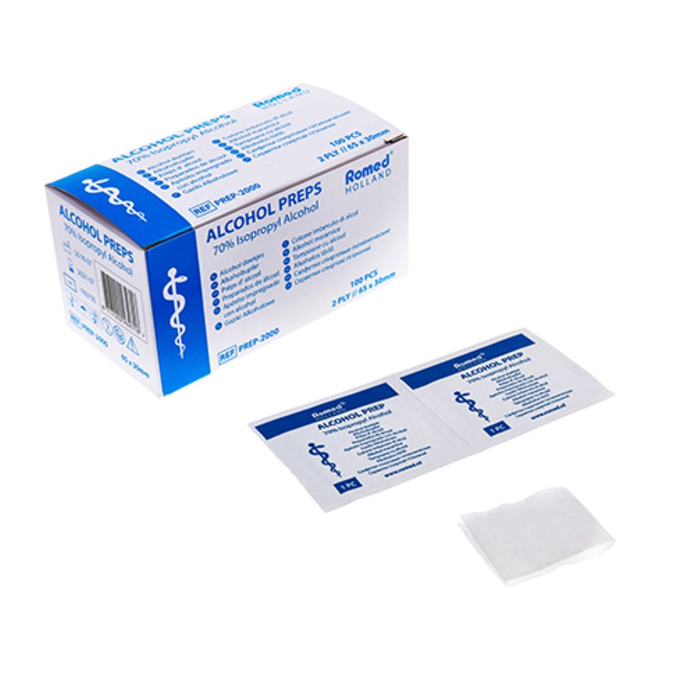 100 "Romed" Alkoholtupfer 65 mm x 30 mm weiss