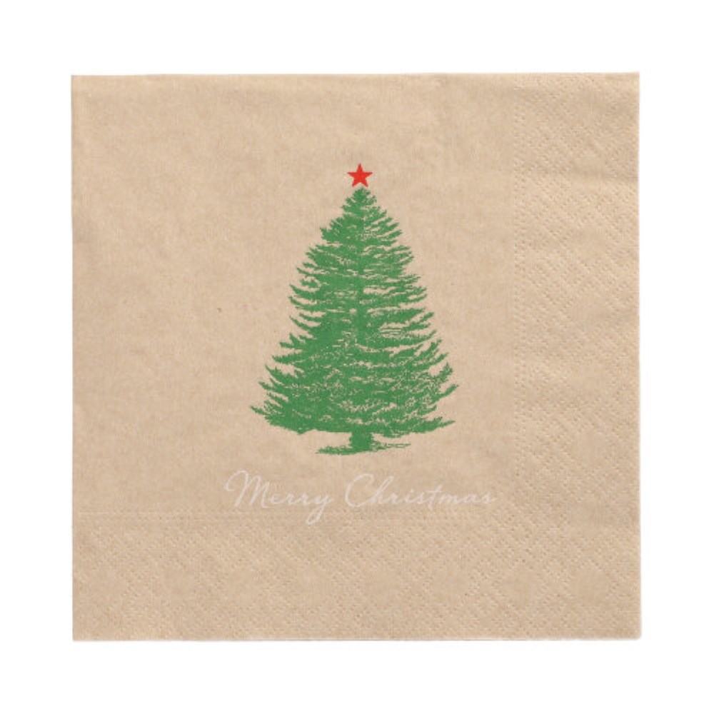 20 Servietten, 3-lagig 1/4-Falz 33 cm x 33 cm natur "Christmastree with Star" aus recyceltem Papier