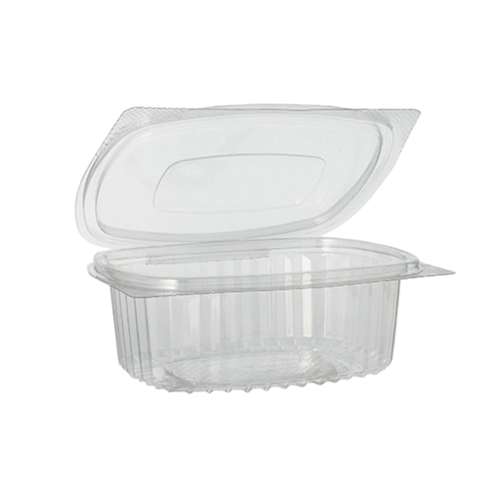50 Feinkost- und Salatschalen mit Klappdeckel, R-PET oval 375 ml 5 cm x 11,5 cm x 14,4 cm klar