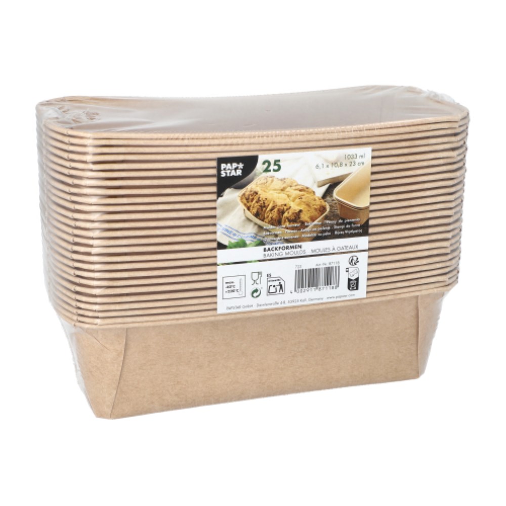 25 Backformen eckig 1033 ml 6,1 cm x 10,8 cm x 23 cm braun