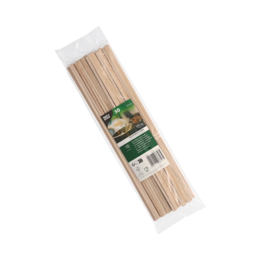 50 Zuckerwattestäbe Holz "pure" eckig 30 cm x 4 mm x 4 mm
