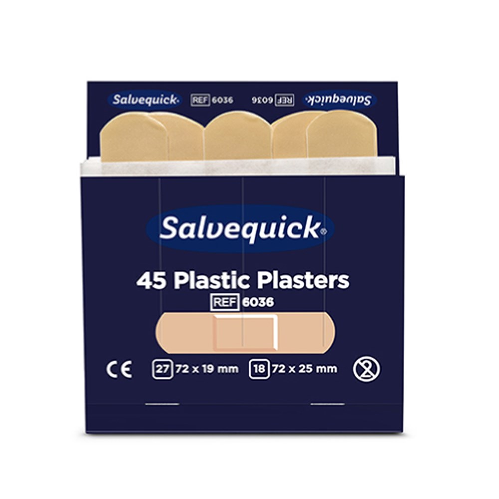 6 Set "Cederroth" Salvequick Plastic Pflaster (45 Stück) braun , wasserabweisend, Refill