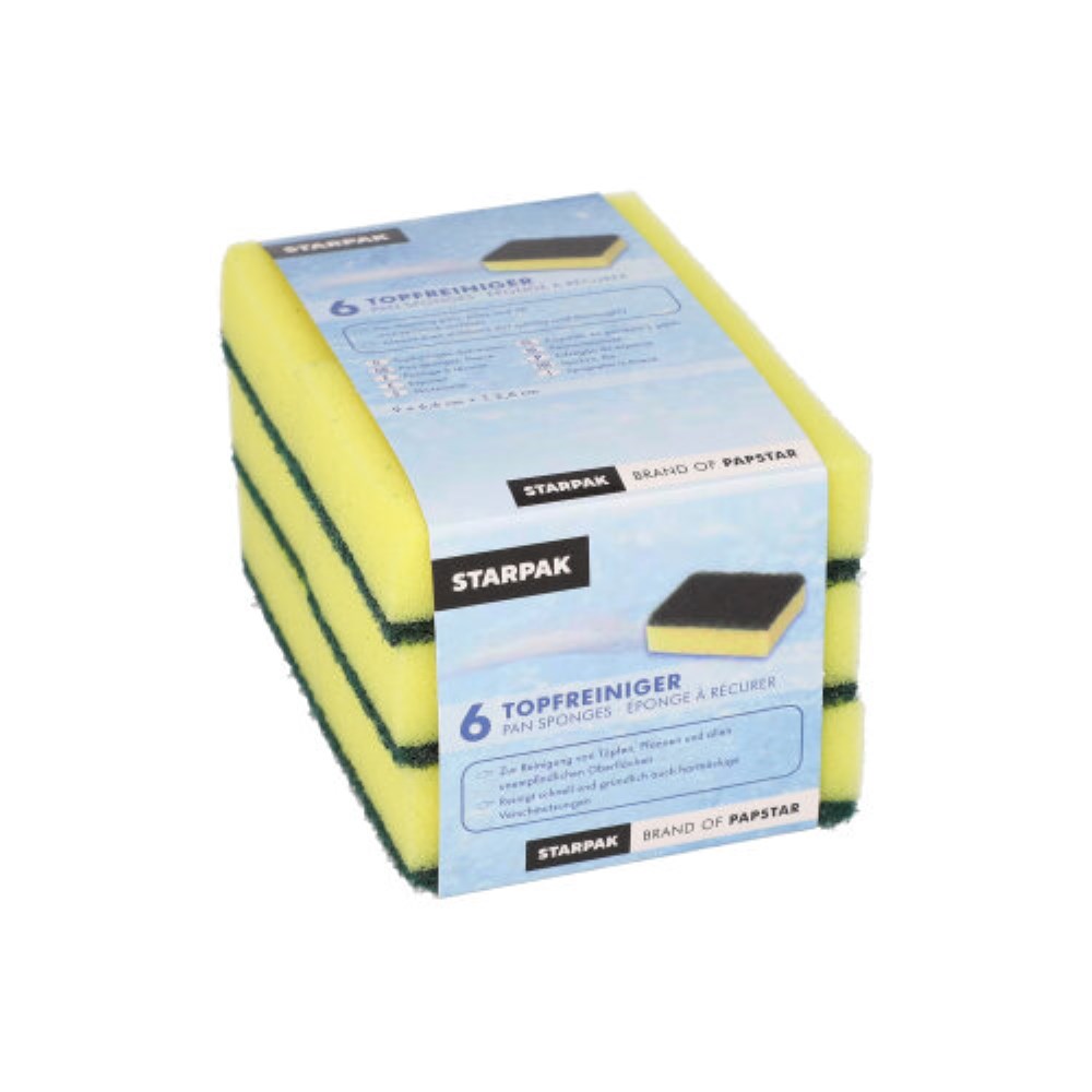 6 Topfreiniger, Schwamm eckig 2,6 cm x 9 cm x 6,6 cm gelb/grün , kratzend