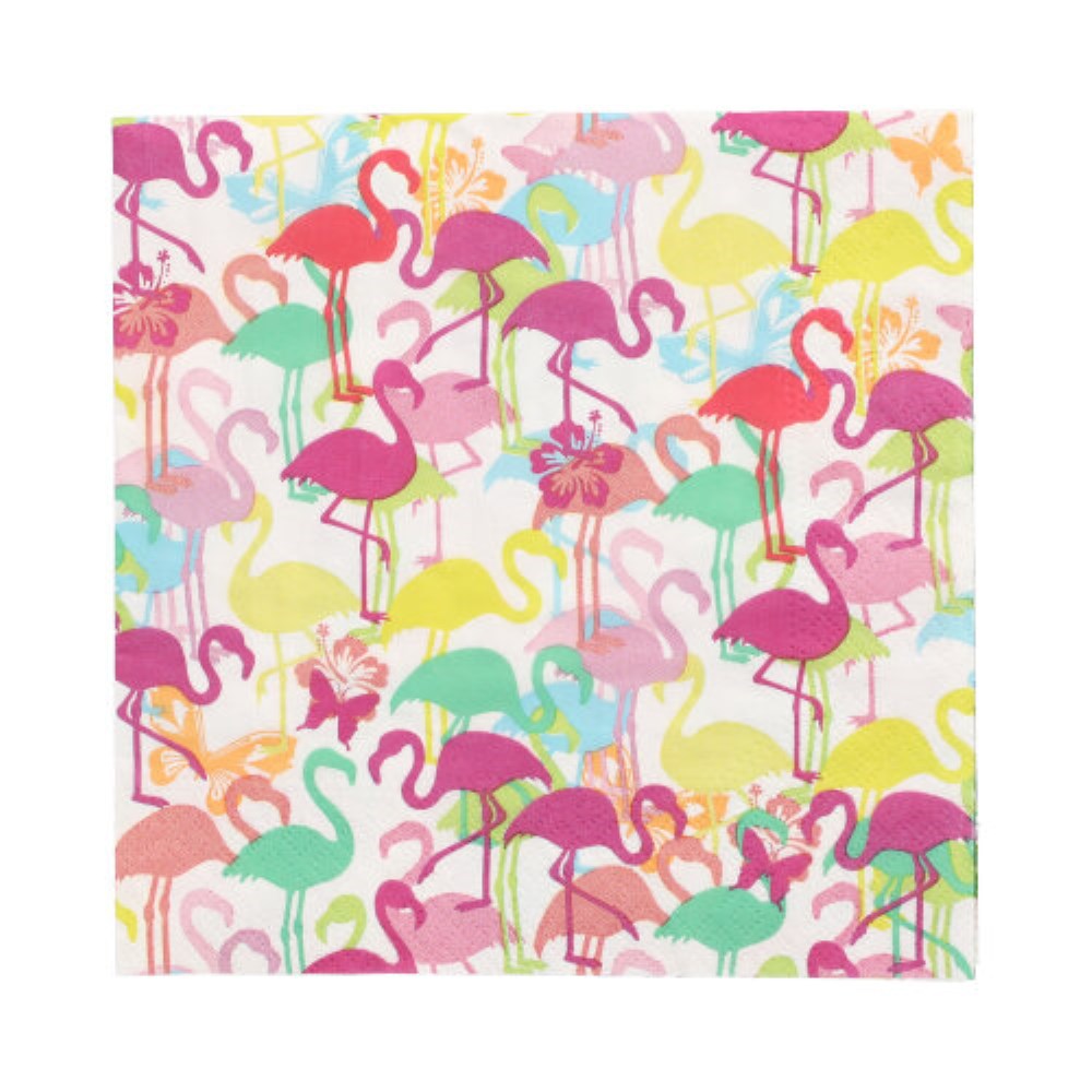 20 Servietten, 3-lagig 1/4-Falz 33 cm x 33 cm "Flamingoparty"