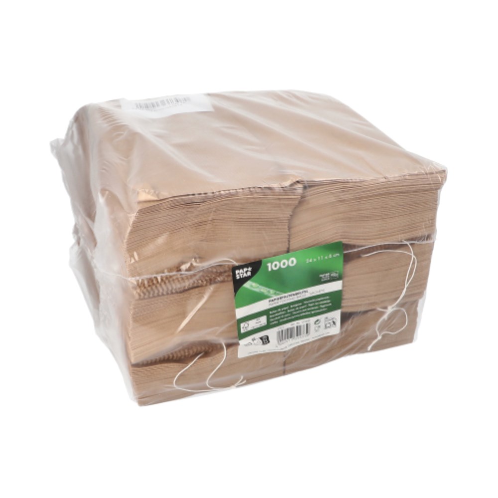 1000 Papierfaltenbeutel gefädelt Kraftpapier 24 cm x 11 cm x 6 cm braun Füllinhalt 1 kg
