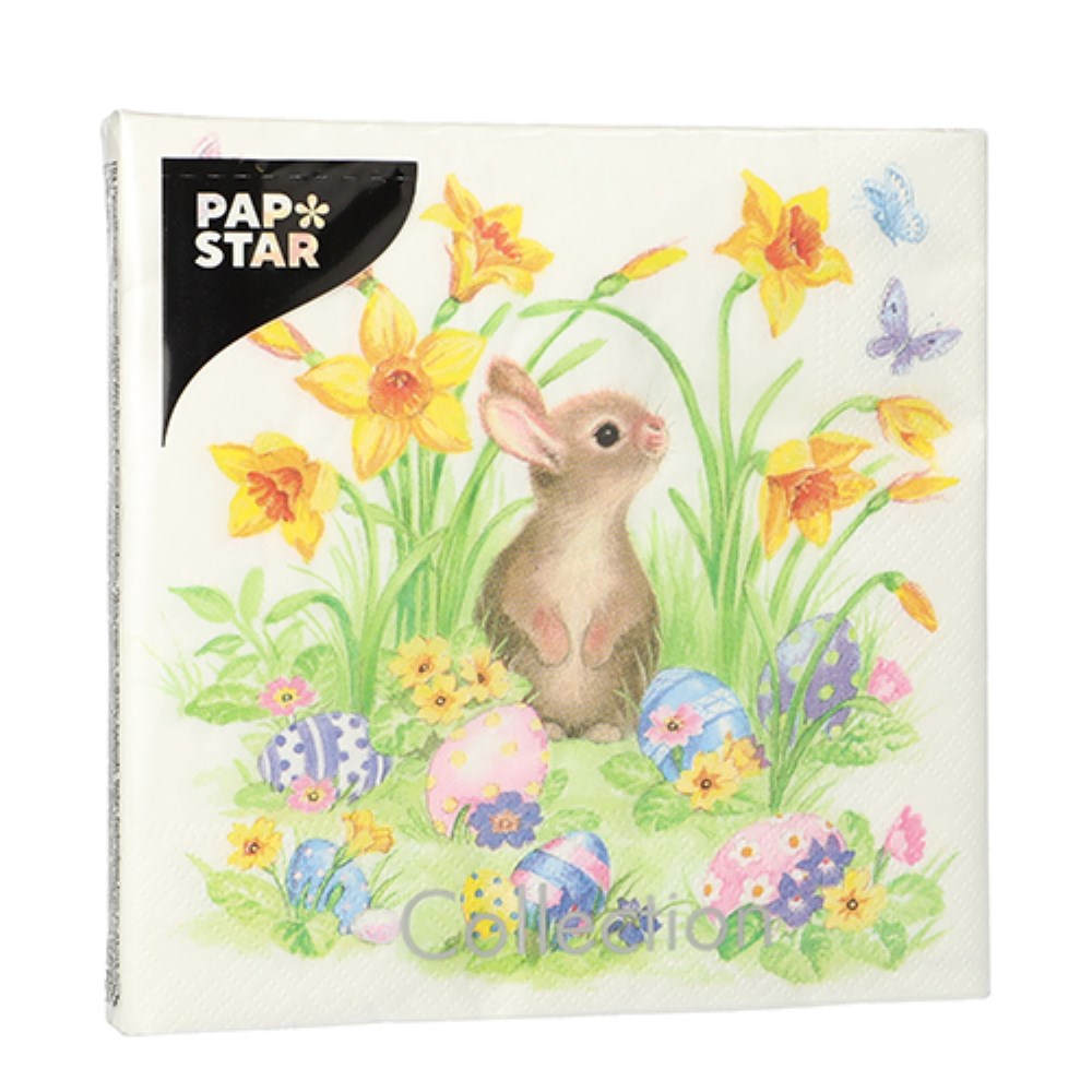 20 Servietten, 3-lagig 1/4-Falz 33 cm x 33 cm "Cute Bunny"