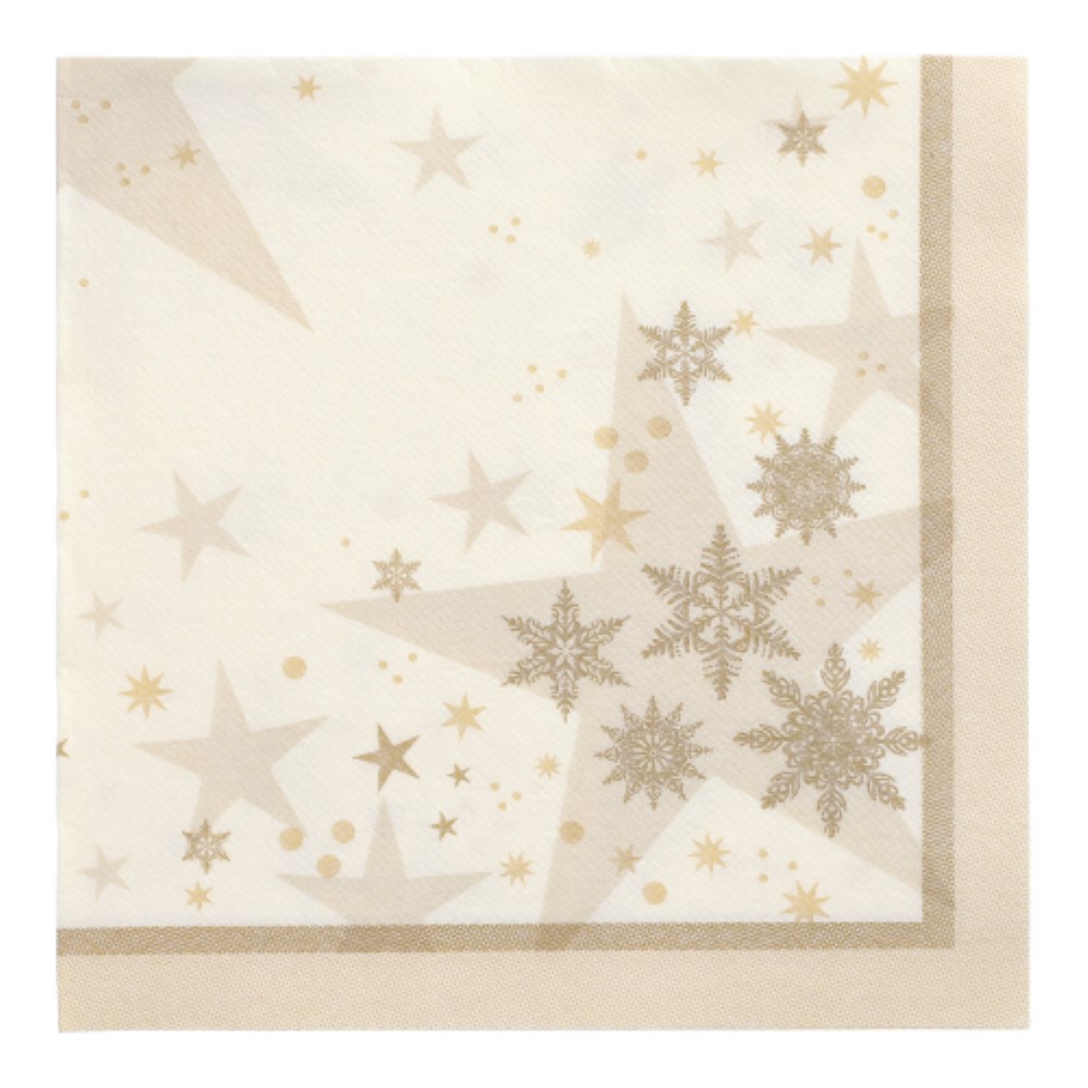 20 Servietten "ROYAL Collection" 1/4-Falz 40 cm x 40 cm champagner "Stars and Snowflakes"