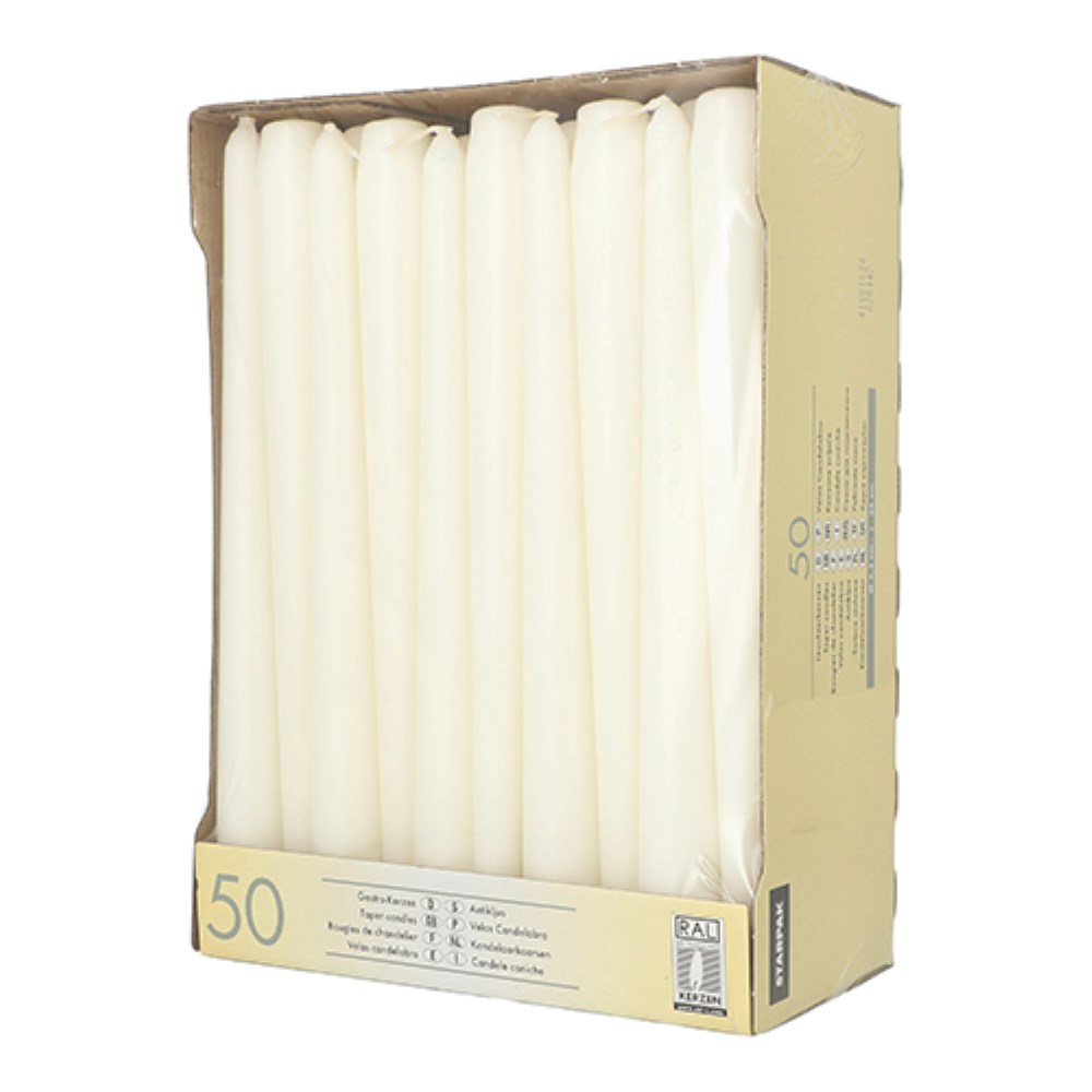 50 Leuchterkerzen Ø 2,2 cm · 25 cm weiss