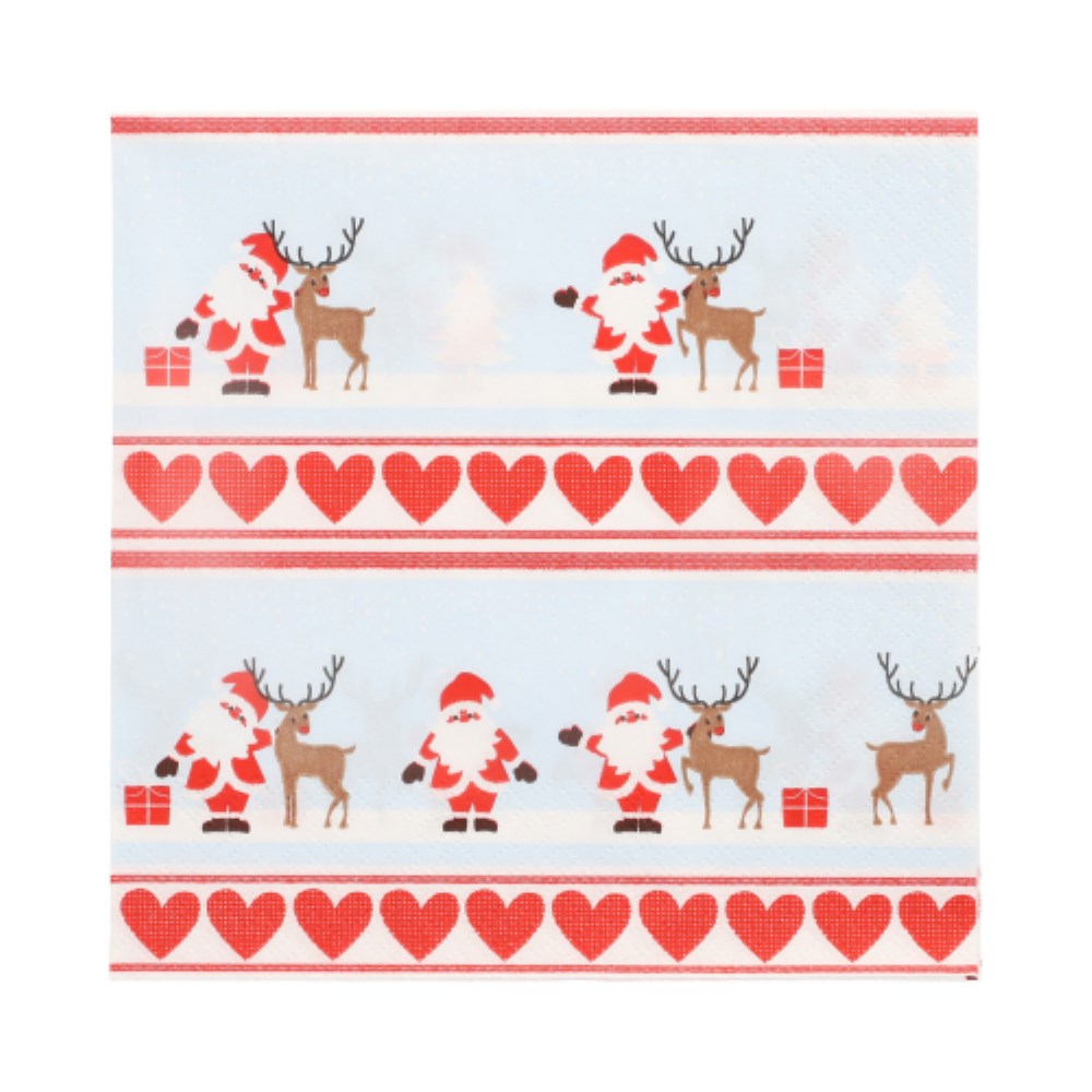 20 Servietten, 3-lagig 1/4-Falz 33 cm x 33 cm "Lovely Santa"