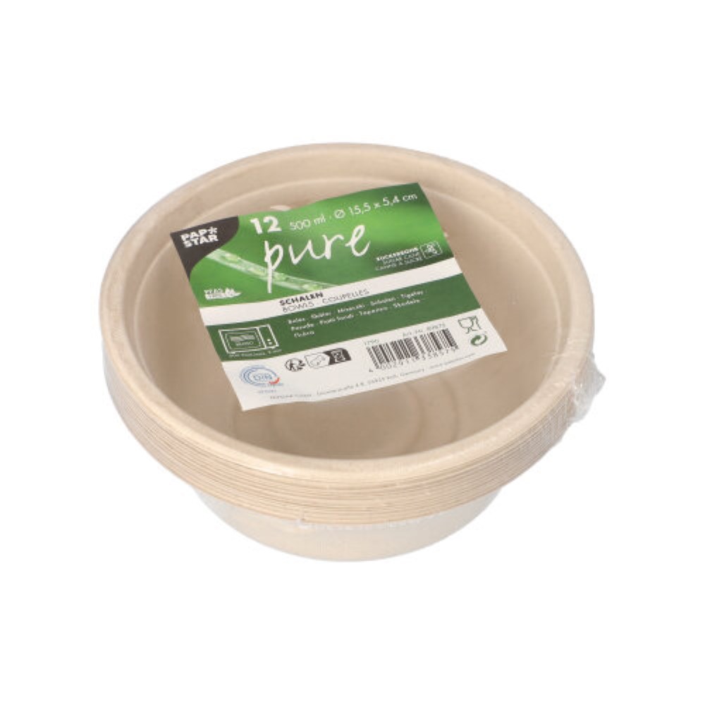 12 Schalen, Zuckerrohr "pure" 500 ml Ø 15,5 cm · 5,4 cm natur