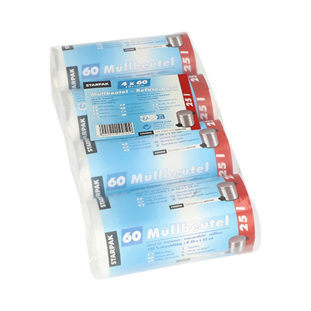240 Müllbeutel, HDPE 25 l 52 cm x 50 cm transparent 11 my