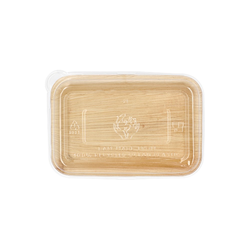10 Schalen, Palmblatt eckig 200 ml 4,8 cm x 12 cm x 18 cm mit rPET Deckel "Kombipack"