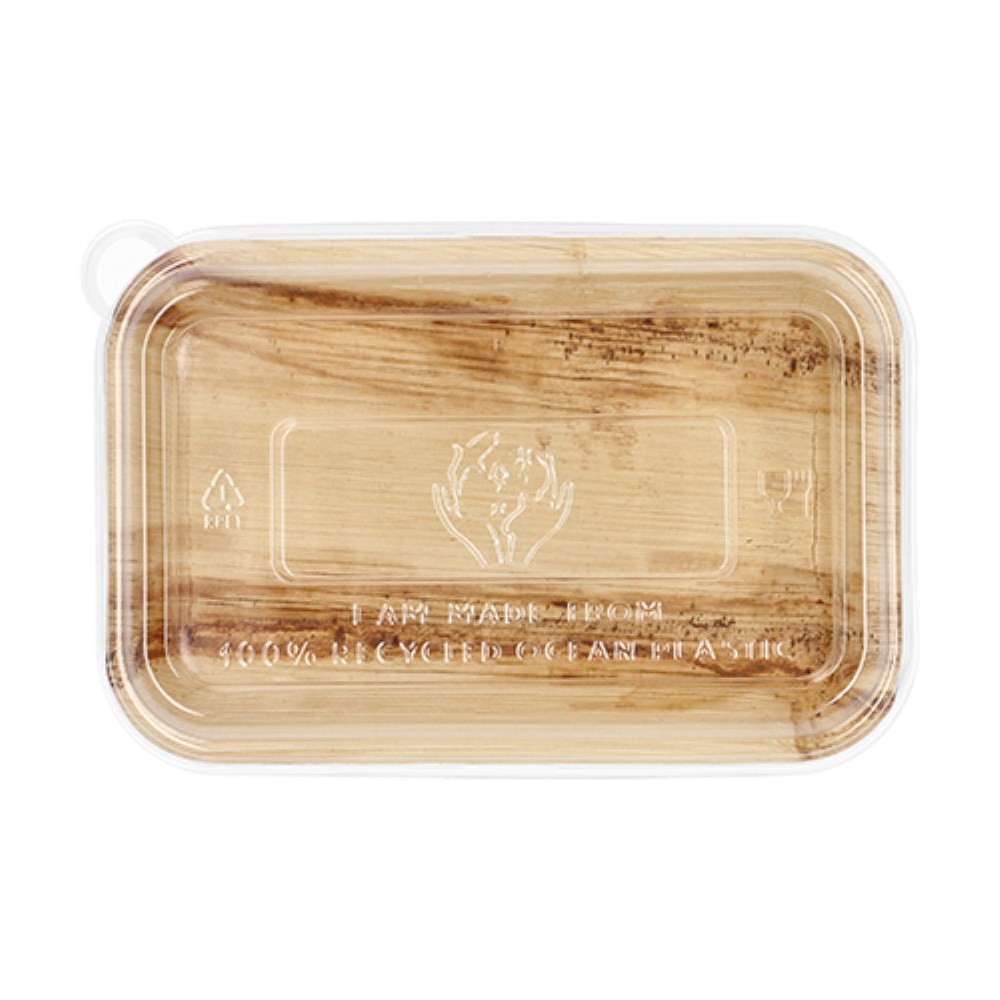 10 Schalen, Palmblatt eckig 400 ml 5 cm x 14 cm x 20 cm mit rPET Deckel "Kombipack"