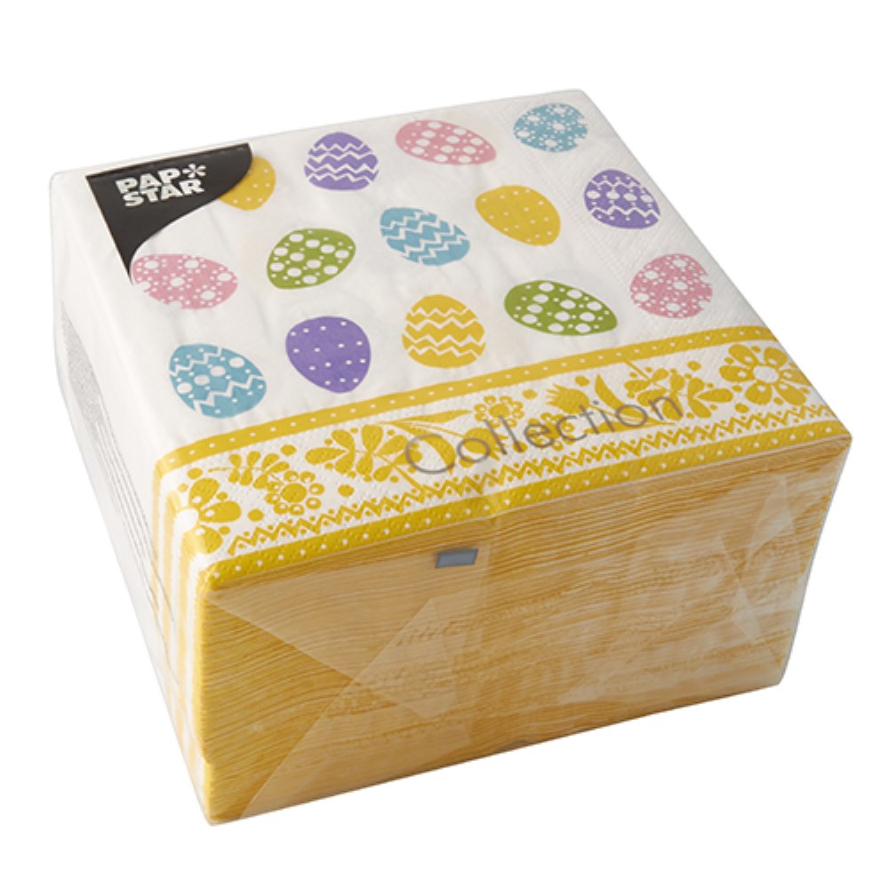 100 Servietten, 3-lagig 1/4-Falz 33 cm x 33 cm "Coloured Eggs"
