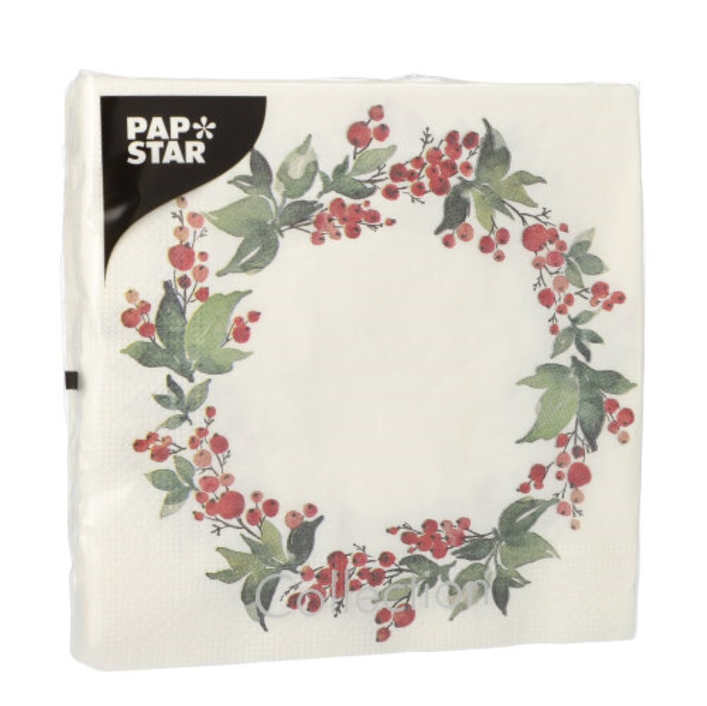 20 Servietten, 3-lagig 1/4-Falz 33 cm x 33 cm "Holly Crown"