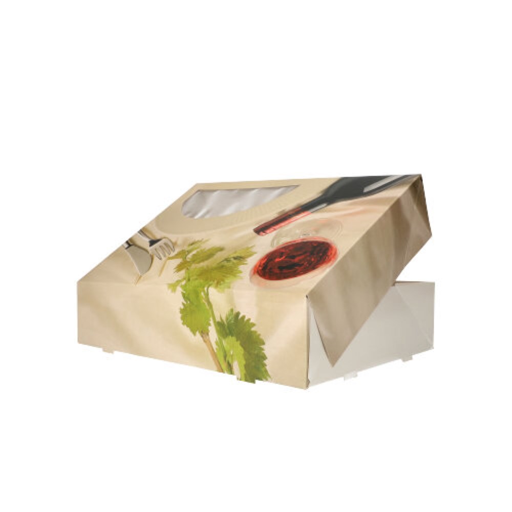 5 Transport- und Catering-Kartons 8 cm x 24,5 cm x 35,5 cm "Burgund" mit Sichtfenster, einteilig