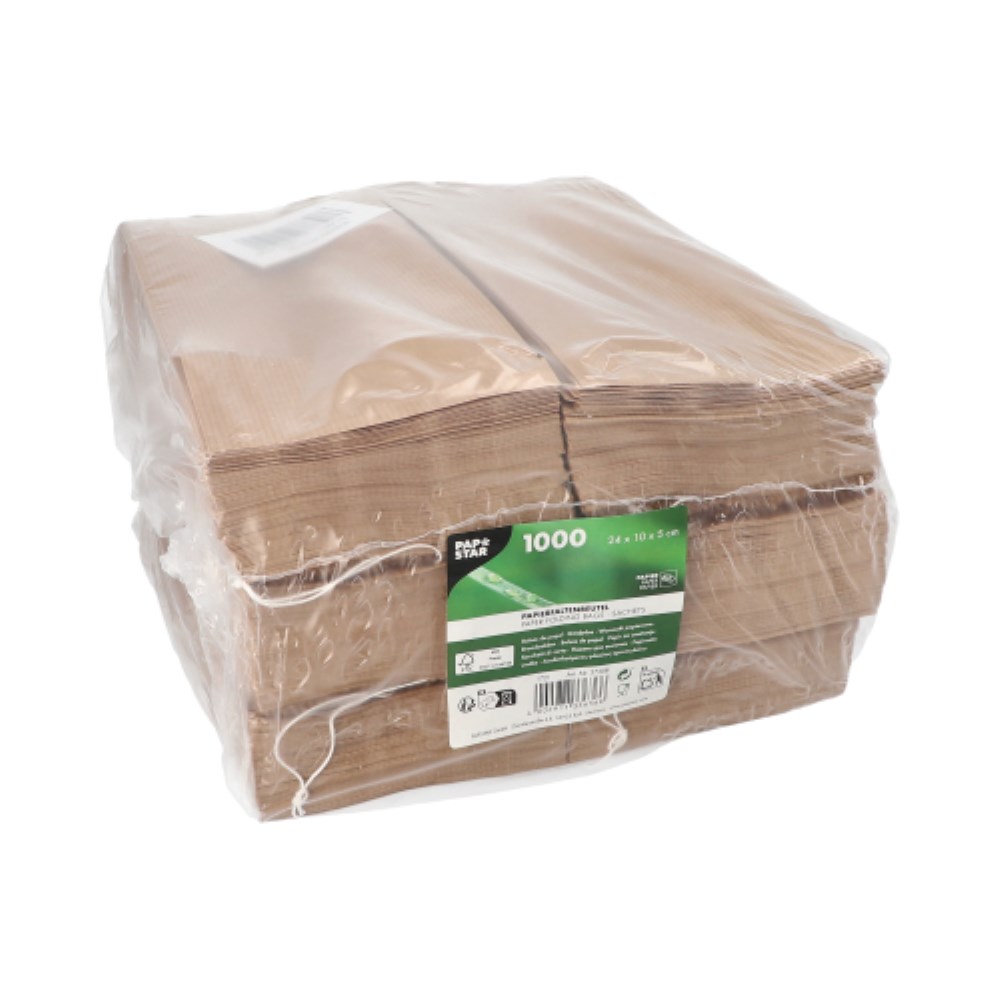 1000 Papierfaltenbeutel gefädelt Kraftpapier 24 cm x 10 cm x 5 cm braun Füllinhalt 0,75 kg