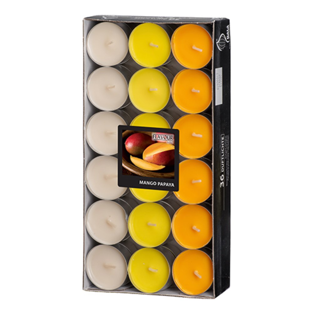 36 "GALA" Duftlichte Ø 38 mm · 17 mm pfirsich - Mango-Papaya "Ton in Ton"
