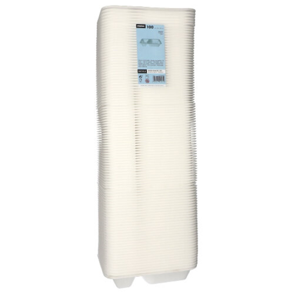 100 Siegelschalen, XPS 2-geteilt 825 ml 4,2 cm x 18,5 cm x 23,5 cm weiss laminiert