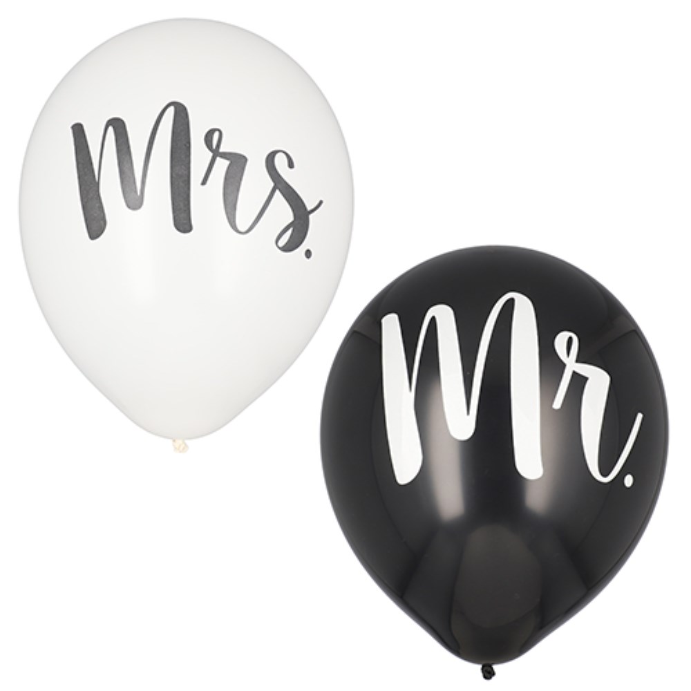 6 Luftballons Ø 29 cm "Mr. + Mrs."