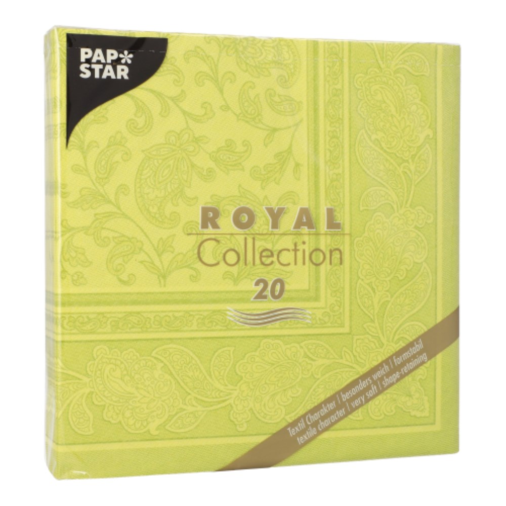 20 Servietten "ROYAL Collection" 1/4-Falz 40 cm x 40 cm limonengrün "Ornaments"
