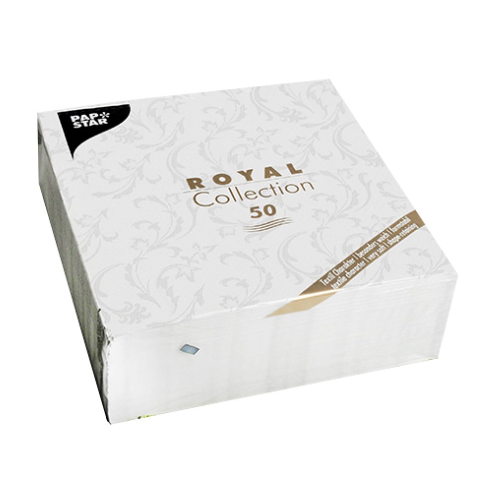 50 Servietten "ROYAL Collection" 1/4-Falz 40 cm x 40 cm weiss "Damascato"