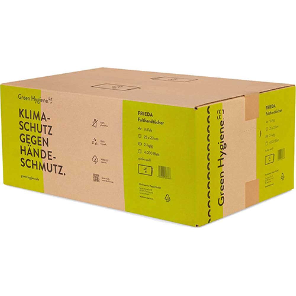 4000 Blatt "Green Hygiene" Handtuchpapier "FRIEDA" V-Falz 23 cm x 25 cm 2-lagig (20x200)