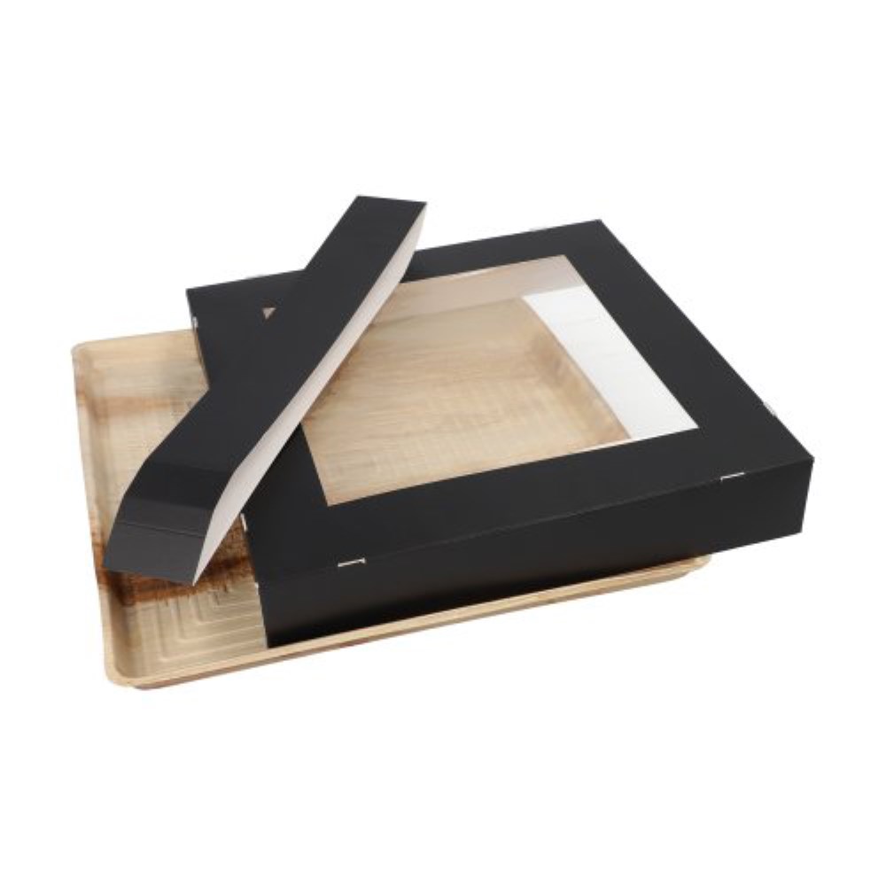 25 Tabletts, Palmblatt eckig 5 cm x 29 cm x 29 cm mit separatem Deckel und Banderole
