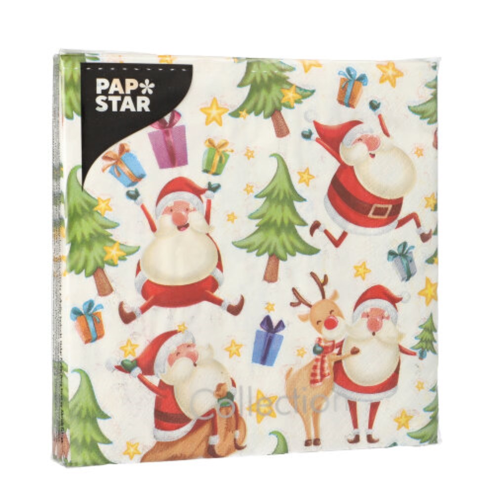 20 Servietten, 3-lagig 1/4-Falz 33 cm x 33 cm "Happy Santa"
