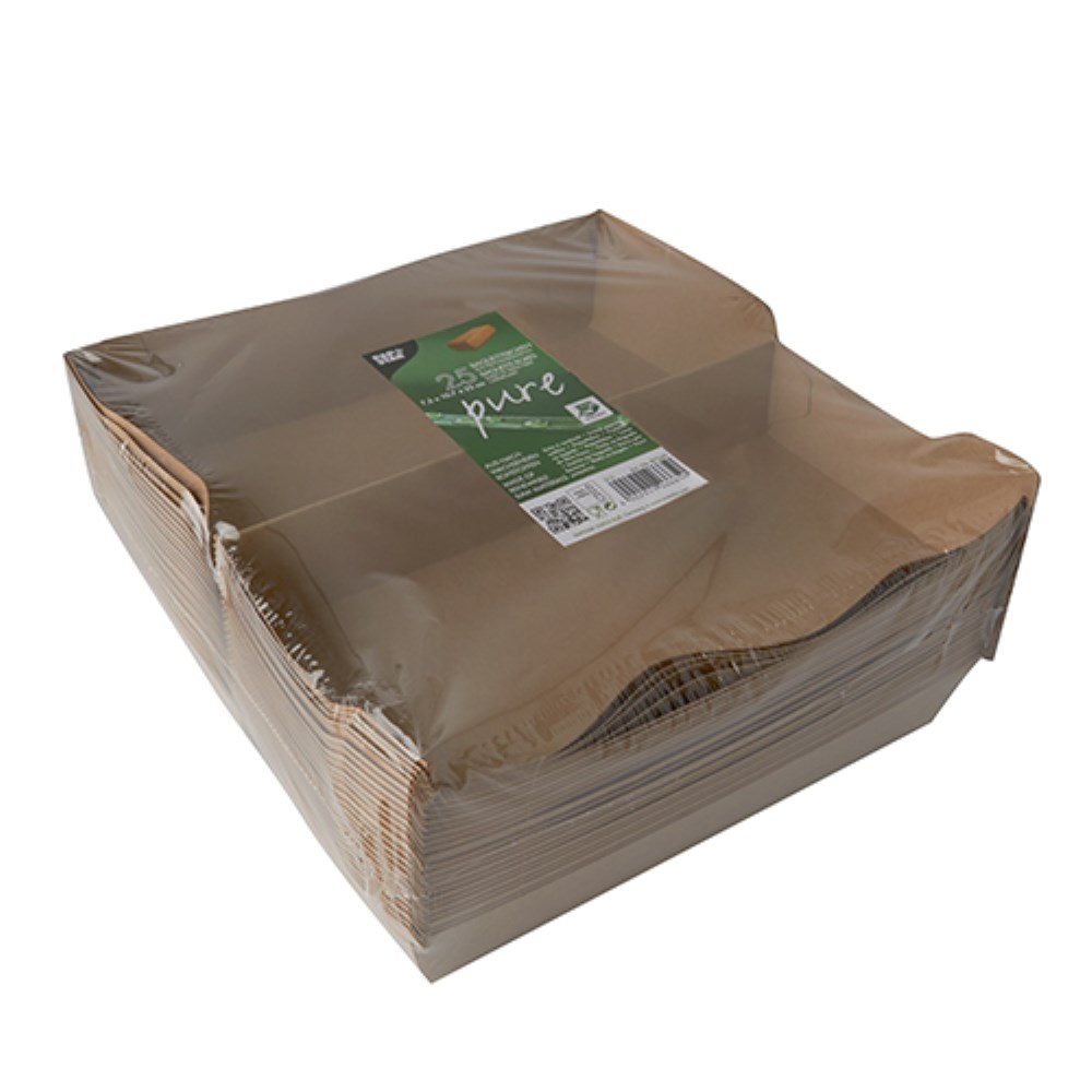 25 Baguetteboxen, Pappe "pure" 7,5 cm x 10,7 cm x 22 cm braun "100% Fair" groß