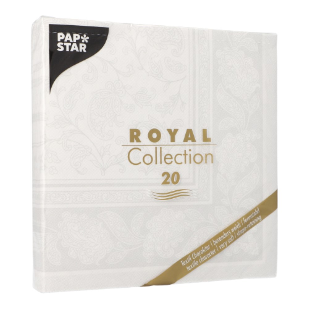 20 Servietten "ROYAL Collection" 1/4-Falz 40 cm x 40 cm weiss "Ornaments"
