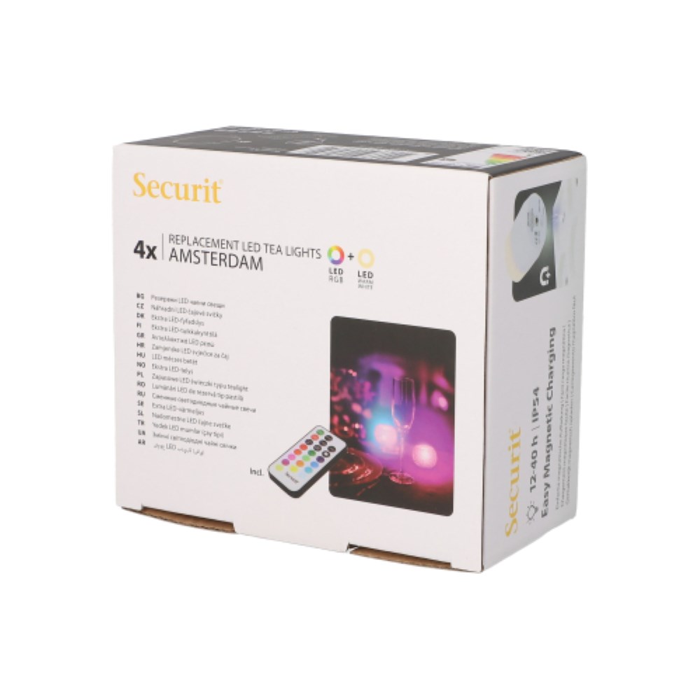 4 LED-Teelichte Nachfüllpack Ø 4 cm · 5 cm farbig "Amsterdam" Leuchtdauer 12-40h