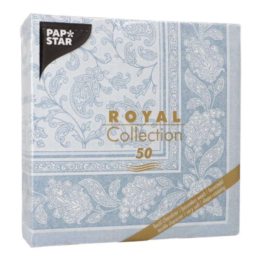 50 Servietten "ROYAL Collection" 1/4-Falz 40 cm x 40 cm arktikblau "Ornaments"