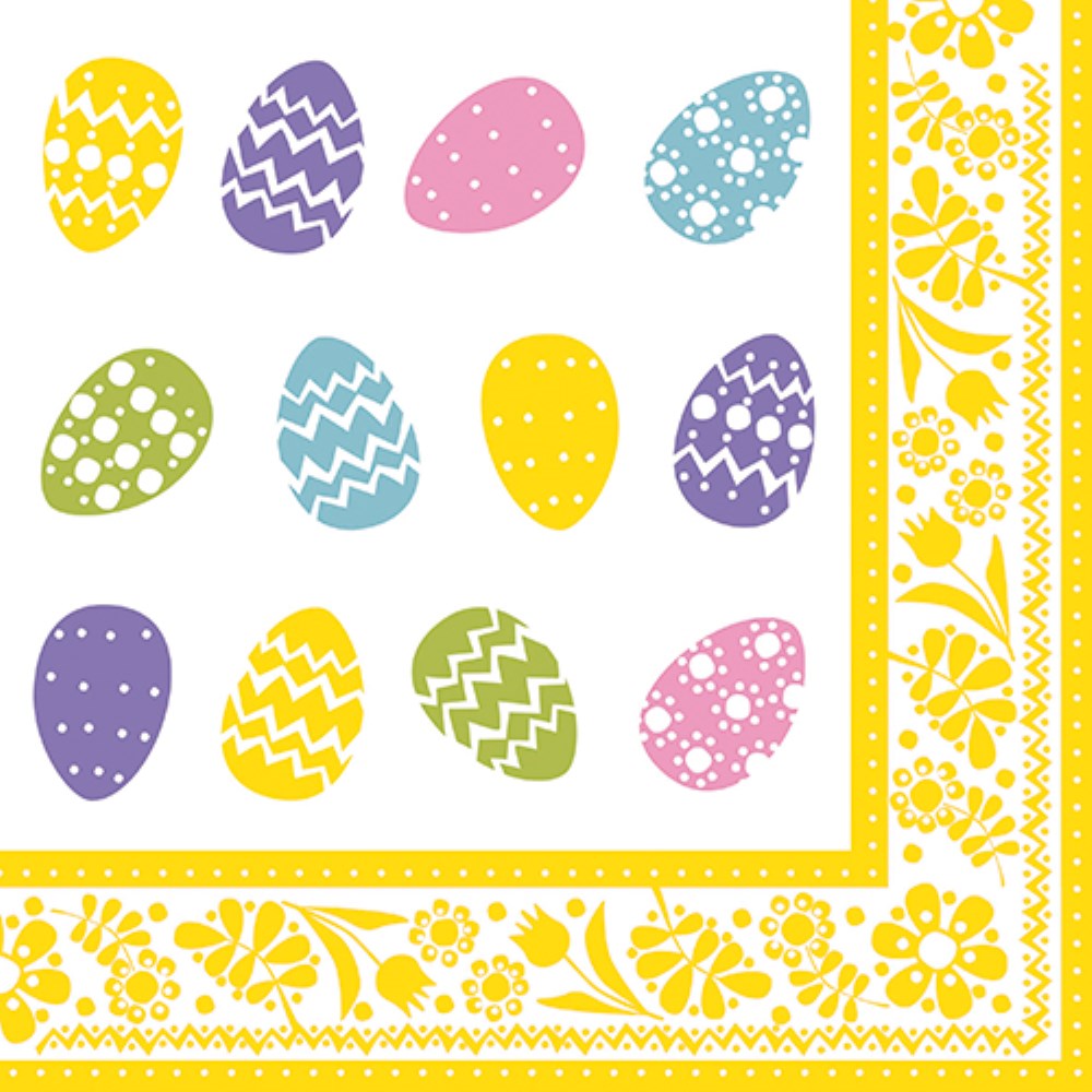 50 Servietten, 3-lagig 1/4-Falz 40 cm x 40 cm "Coloured Eggs"