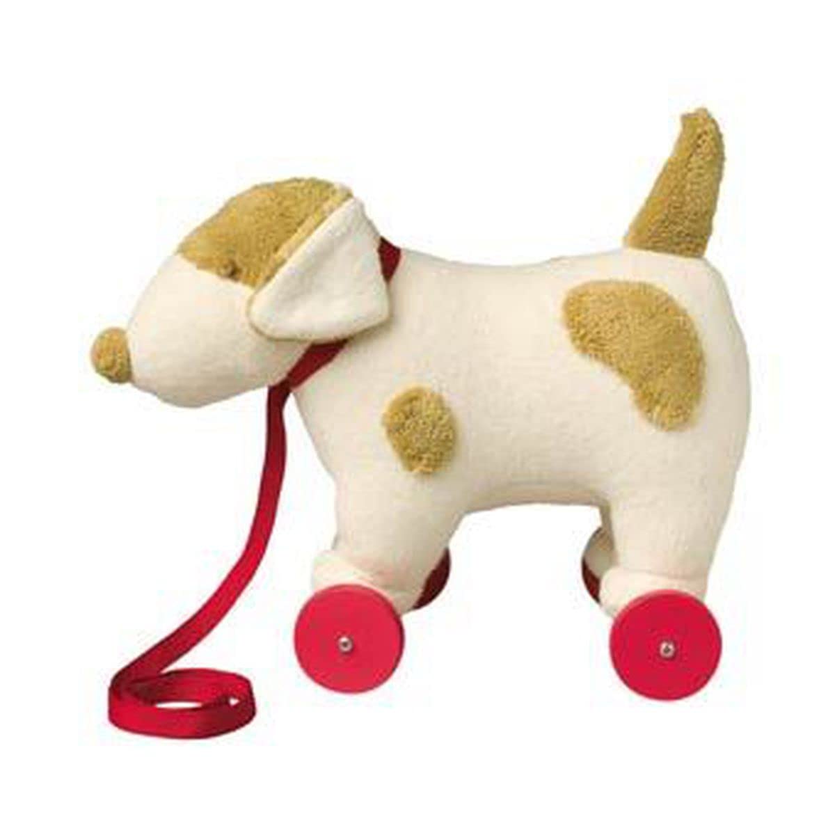 Hund auf Rädern Weiss Braun 32Cm