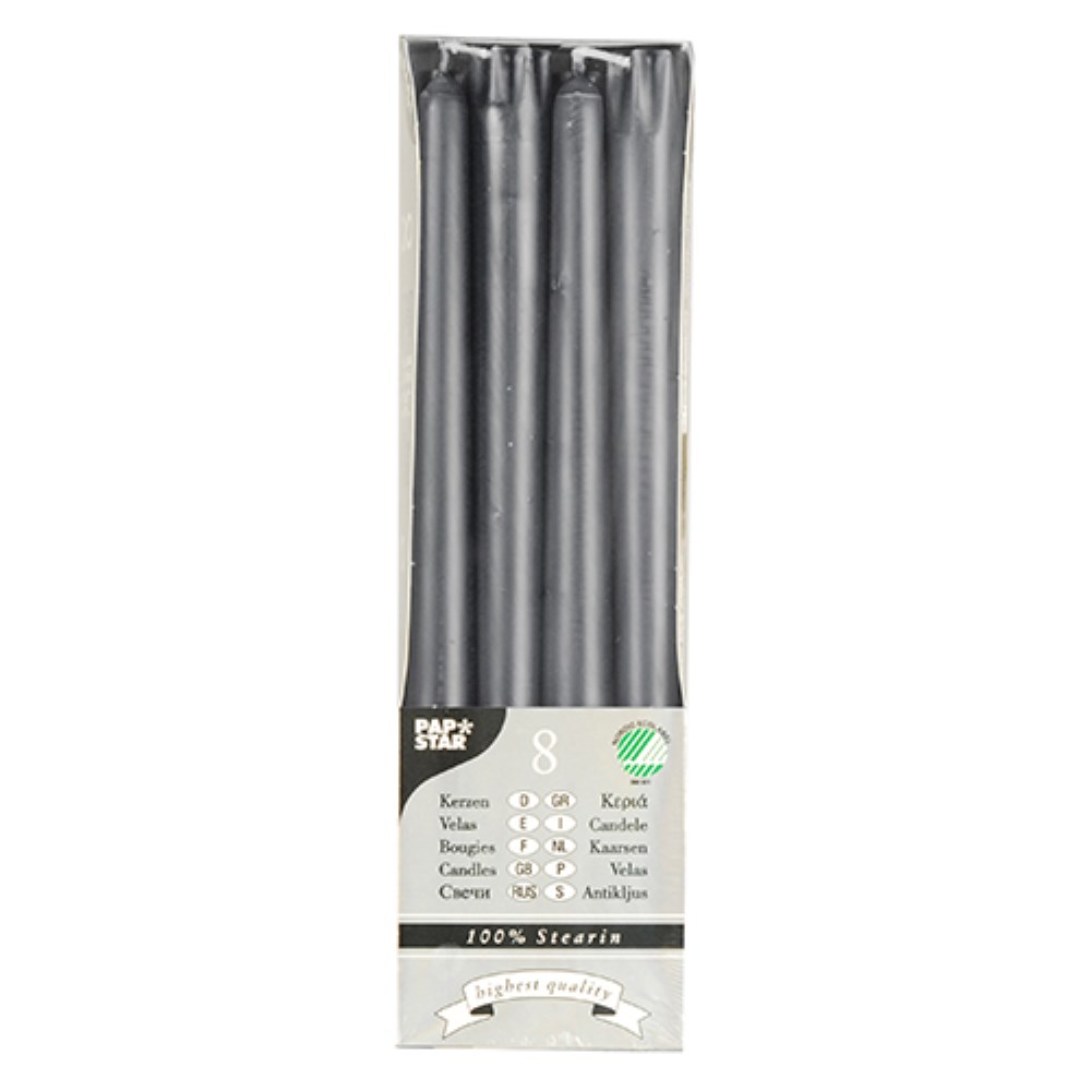 8 Leuchterkerzen Ø 2,2 cm · 25 cm grau aus 100 % Stearin