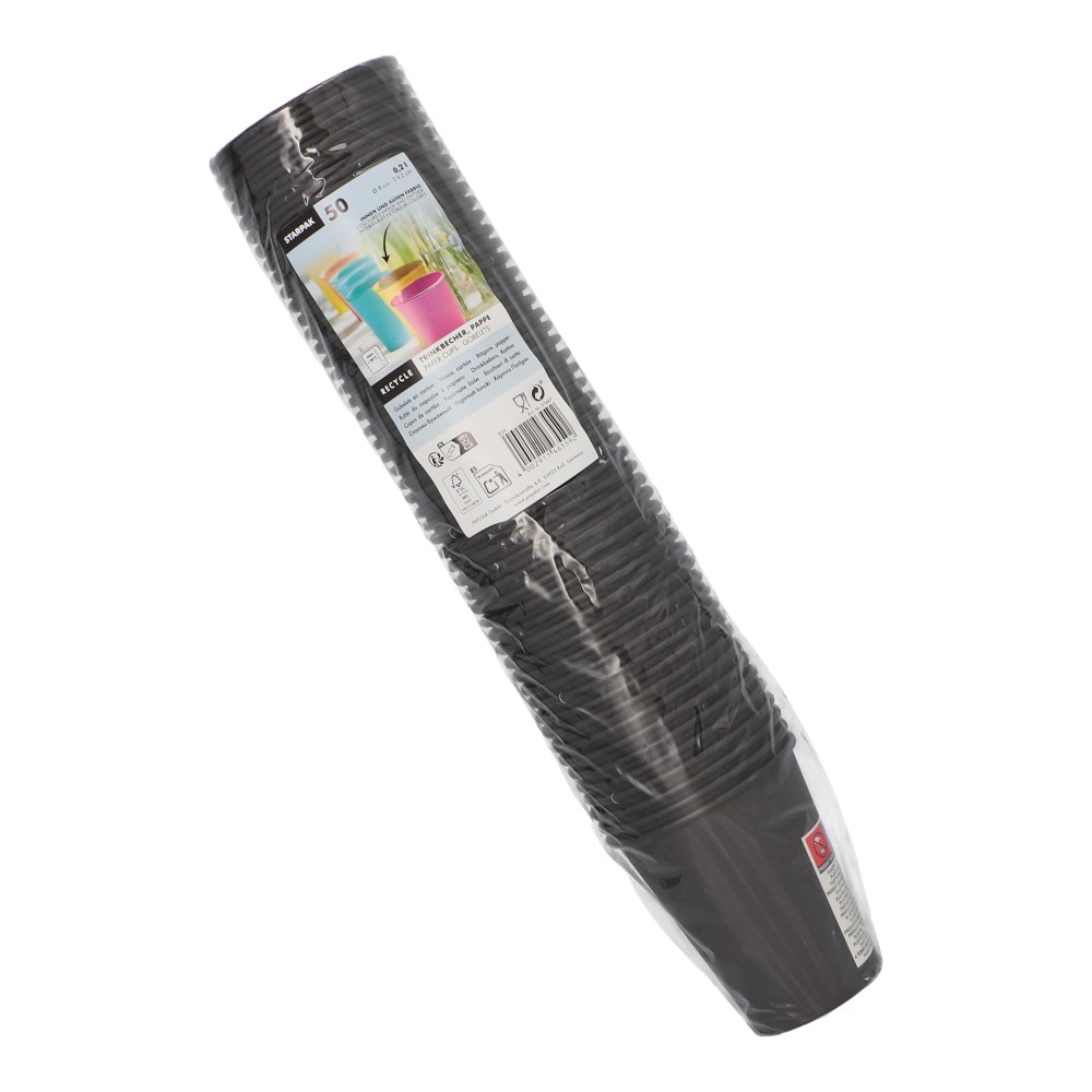 50 Trinkbecher, Pappe "To Go" 0,2 l Ø 8 cm · 9,2 cm schwarz