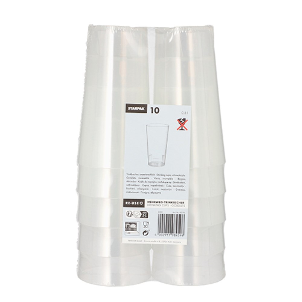 10 Mehrweg-Trinkbecher 0,3 l Ø 7 cm · 13 cm transluzent unzerbrechlich