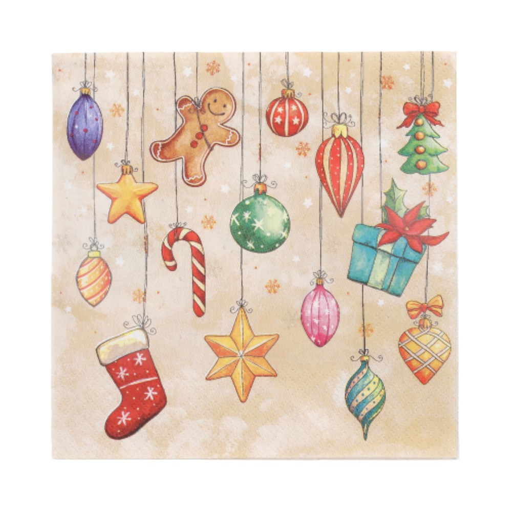 20 Servietten, 3-lagig 1/4-Falz 33 cm x 33 cm "X-Mas Decoration"