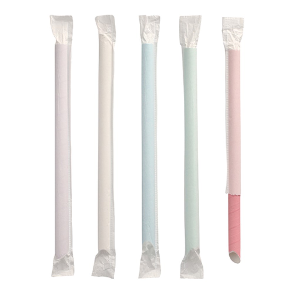 200 Bubble Tea Halme Papier Ø 12 mm · 20 cm farbig sortiert einzeln gehüllt, einseitig spitz