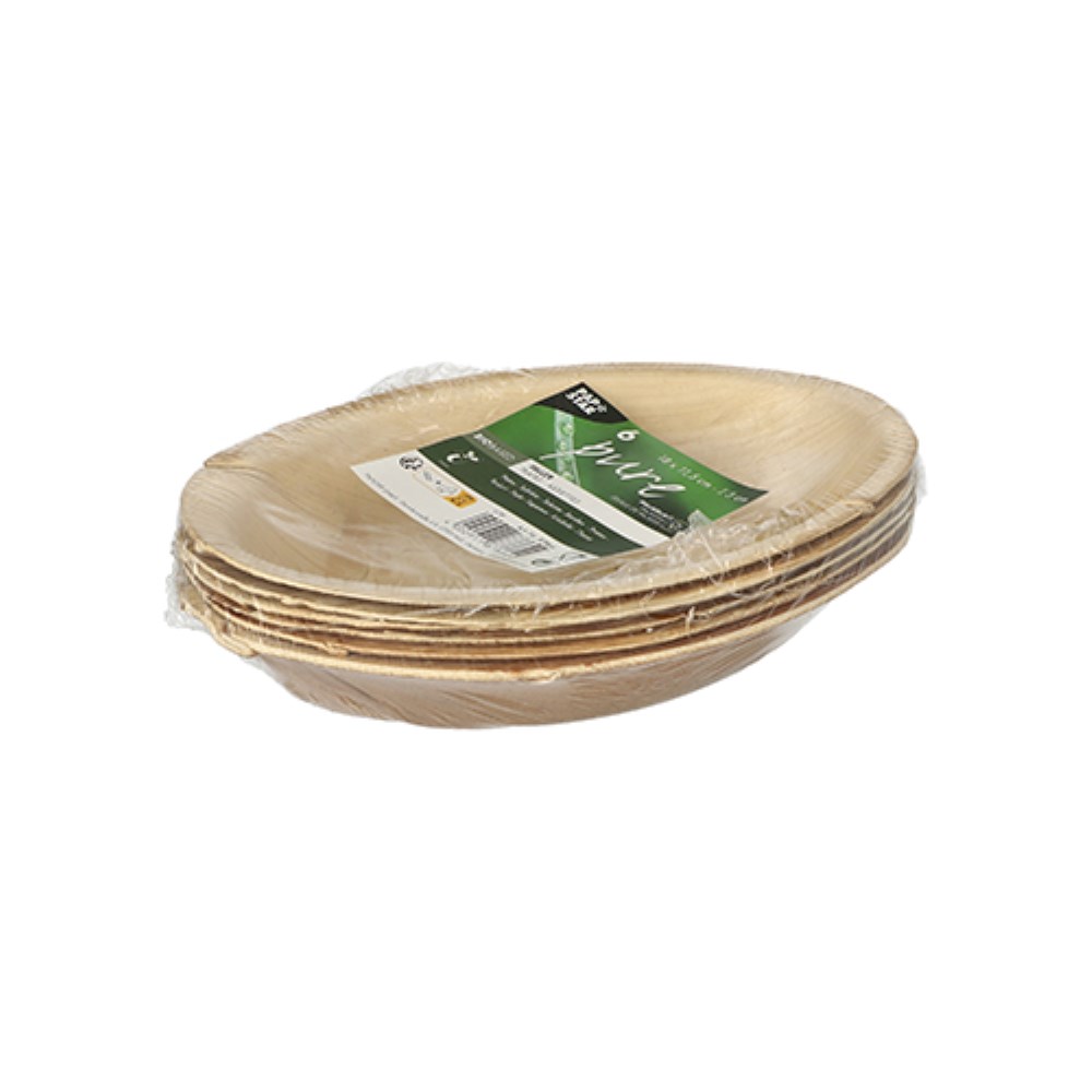 6 Teller, Palmblatt "pure" oval 18 cm x 11,5 cm x 3 cm