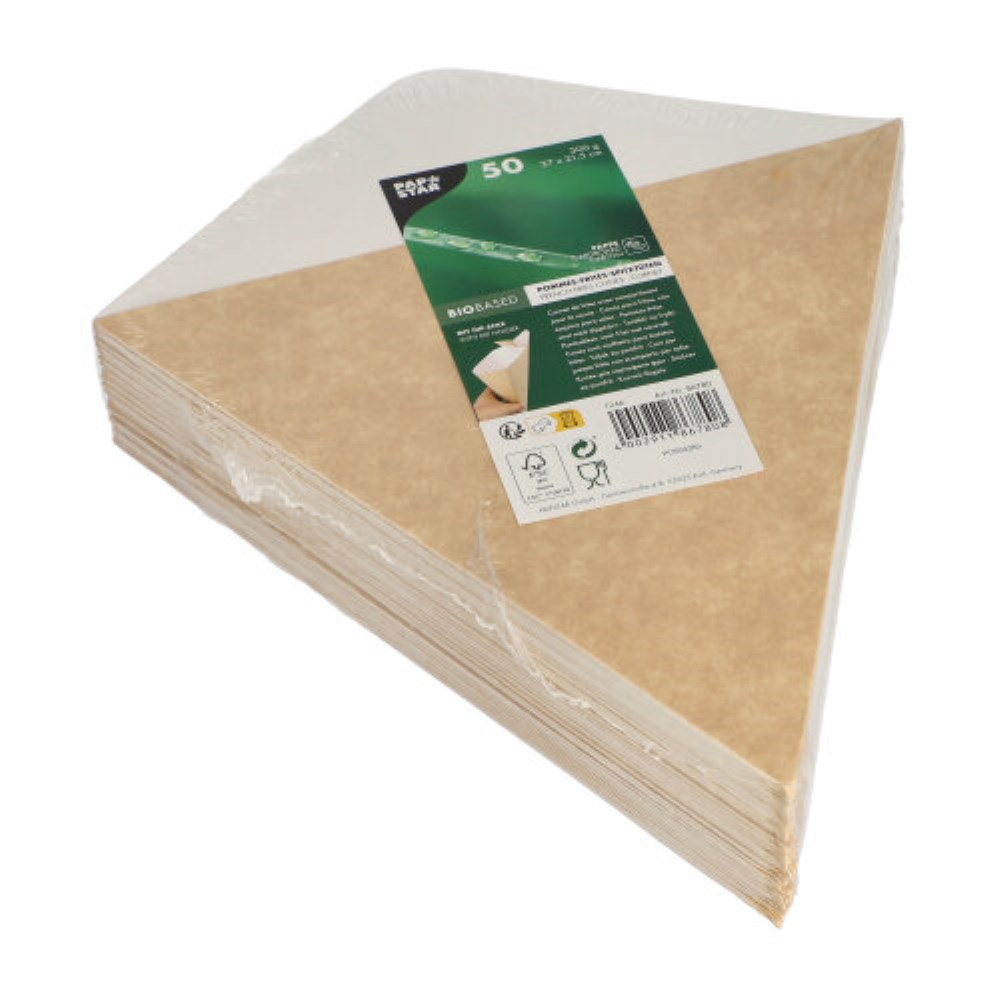 50 Pommes-Frites-Spitztüten mit Dip-Ecke, Pappe "pure" 27 cm x 21,5 cm braun/weiss
