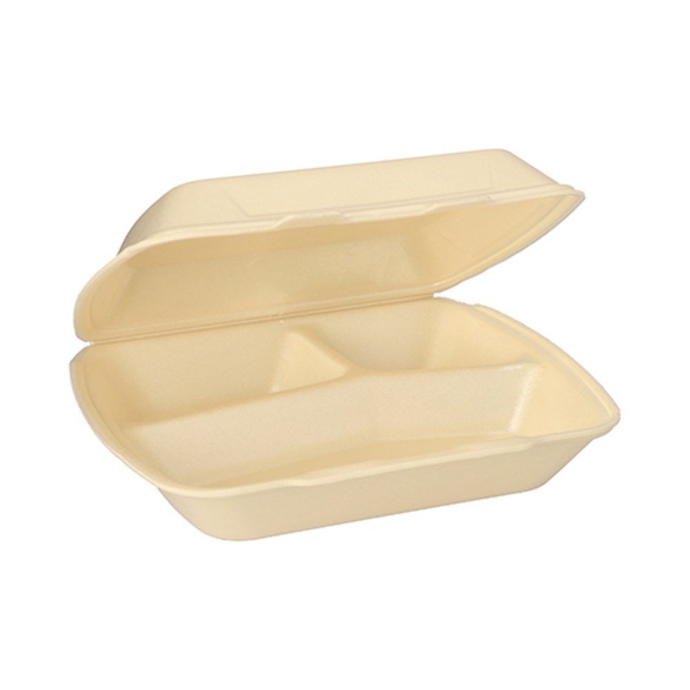 100 Menüboxen mit Klappdeckel, XPS 3-geteilt 7,5 cm x 24,3 cm x 20,8 cm creme