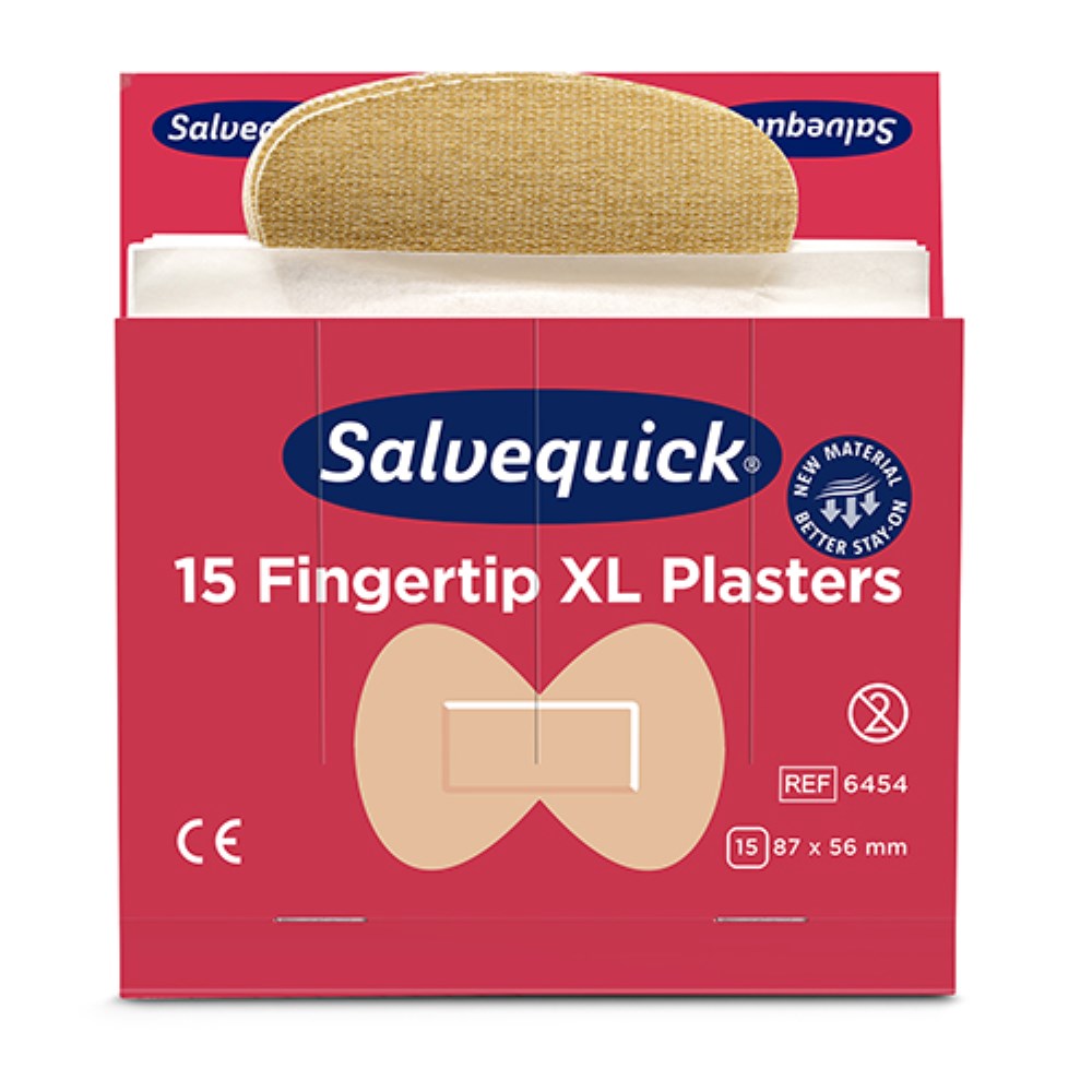 6 Set "Cederroth" Salvequick Textil Pflaster (15 Stück) 87 mm x 56 mm braun "Fingertip XL"