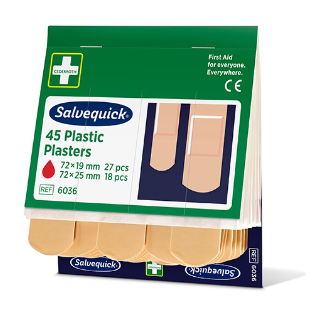 6 Set "Cederroth" Salvequick Plastic Pflaster (45 Stück) braun , wasserabweisend, Refill