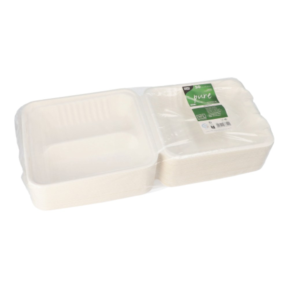 50 Menüboxen, Zuckerrohr "pure" 2-geteilt 7,7 cm x 20 cm x 22 cm weiss