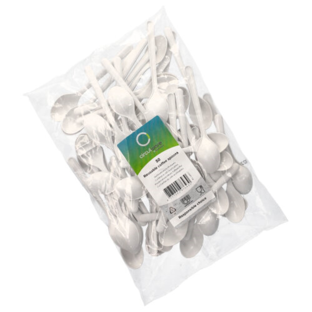 50 "Circulware" Mehrweg-Kaffeelöffel PP-MF 13 cm weiss extra stabil
