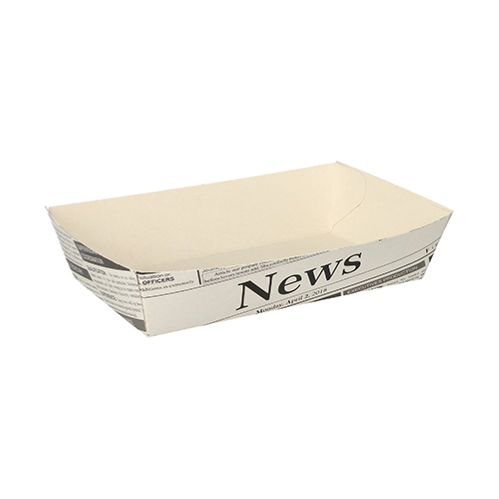 50 Pommes-Frites-Trays 3,8 cm x 8,5 cm x 15,5 cm weiss "Newsprint"